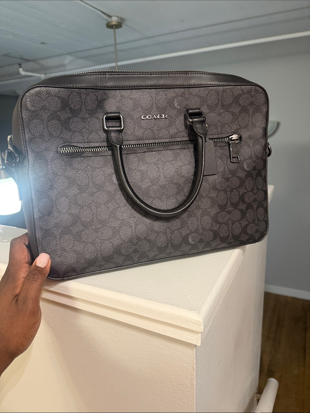 Coach Men’s Charcoal/Black Signature Briefcase